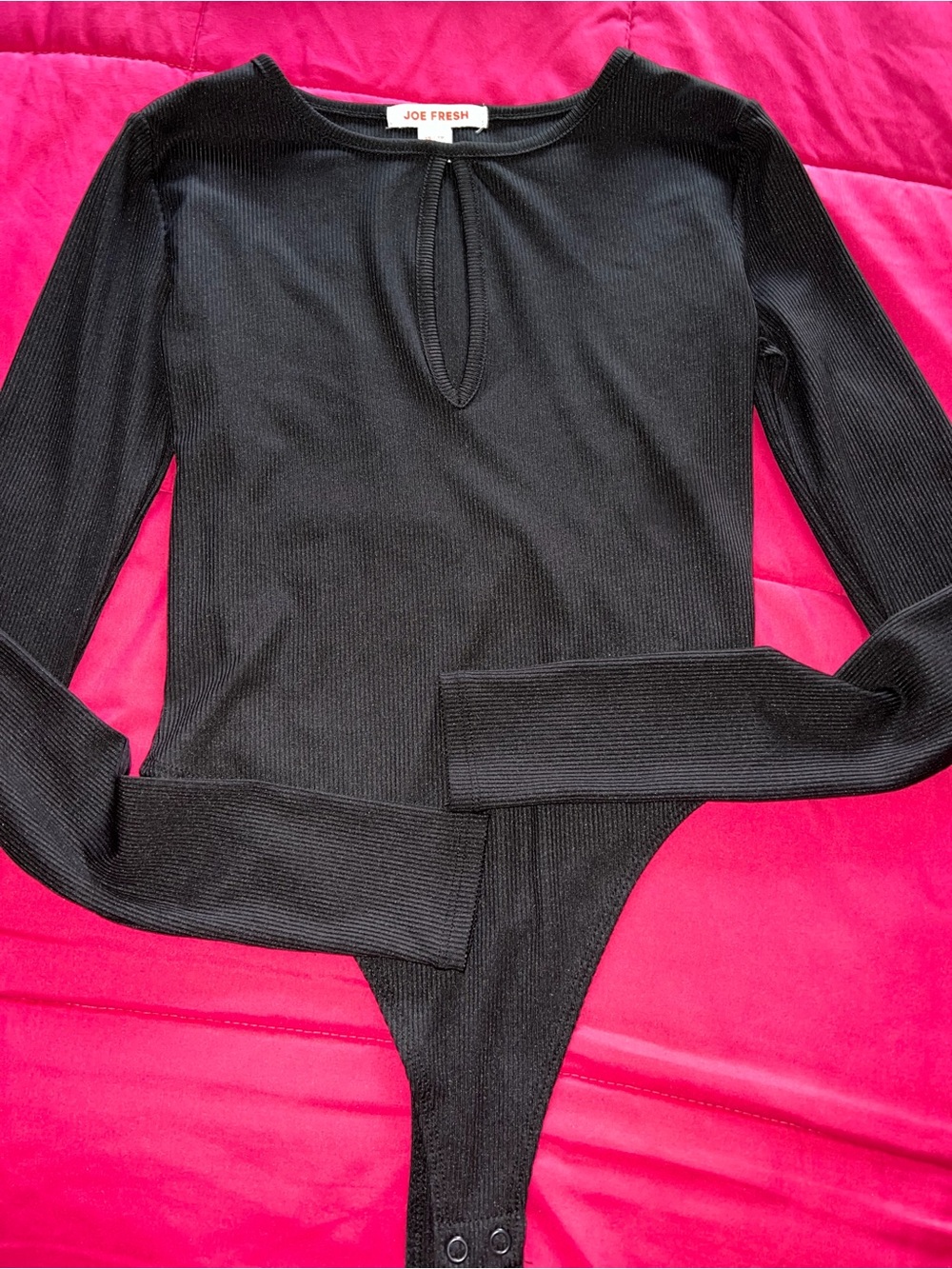 Joe Fresh Black Ribbed Long-Sleeve Scoop-Neck Bodysuit